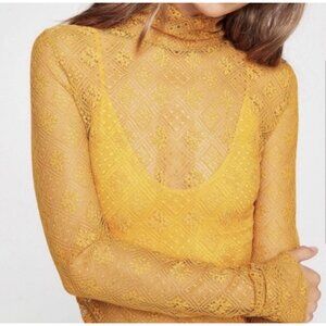 Intimately Free People XS Sweet Memories Sheer Gold Lace Turtleneck Boho Shirt